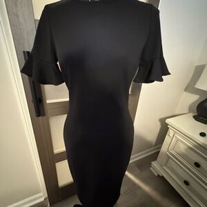 Calvin Klein Black Sheath Dress with Flutter Sleeves